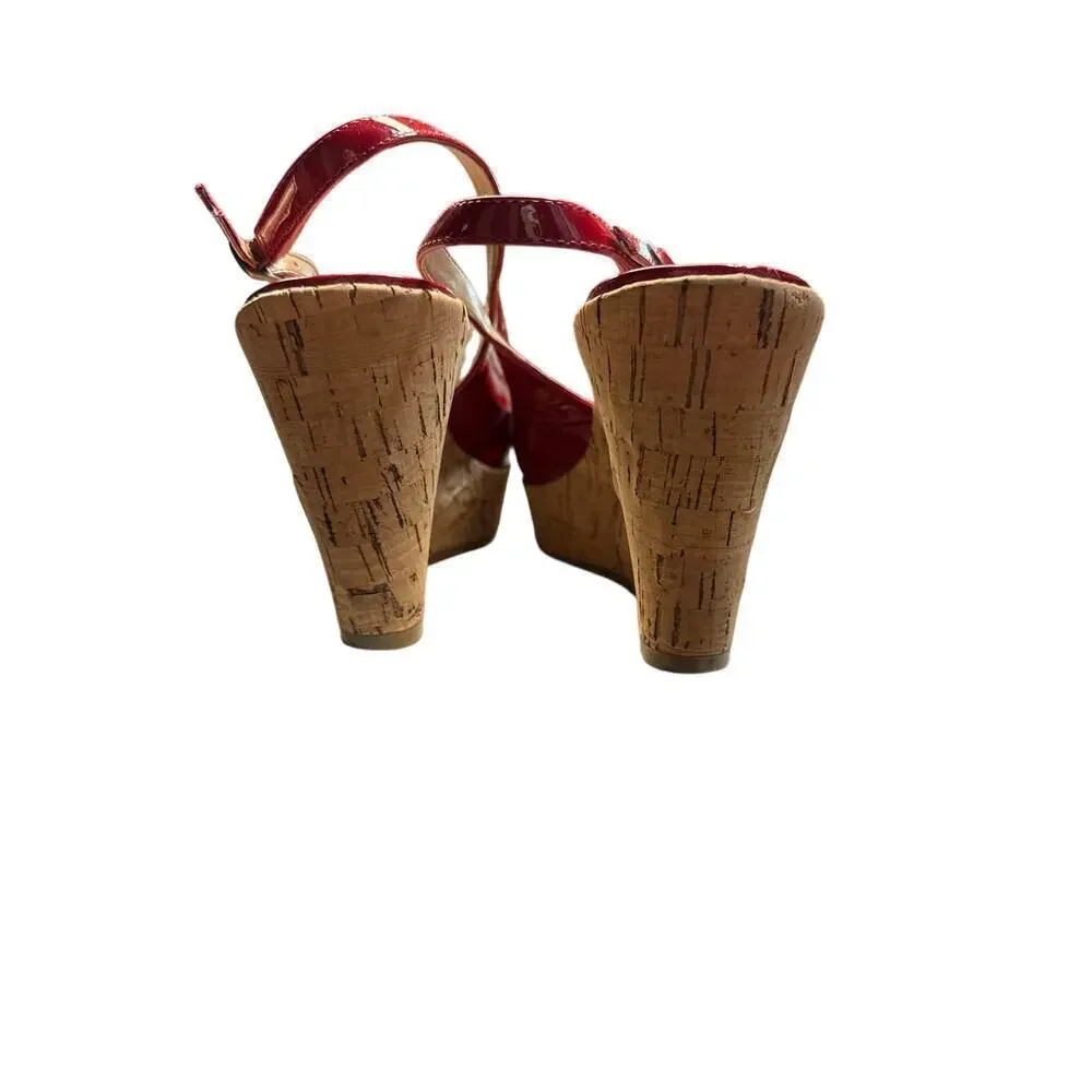 MARC FISHER DARK RED PATENT SANDALS 7.5